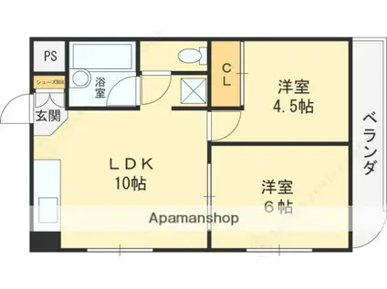 カーソル高井田(2DK/3階)の間取り写真