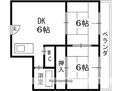 狭間マンション(2DK/4階)の間取り写真