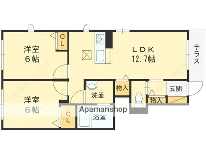 MONTAGNE TOYAMA(2LDK/1階)の間取り写真