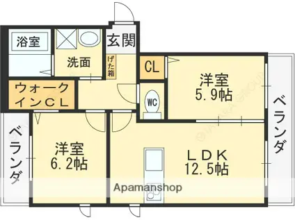 シャーメゾンブランシュ(2LDK/2階)の間取り写真