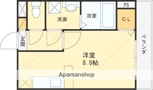リビングライフ花園西町(ワンルーム/2階)の間取り写真