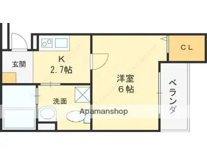 CRASTINE小路東A(1K/1階)の間取り写真