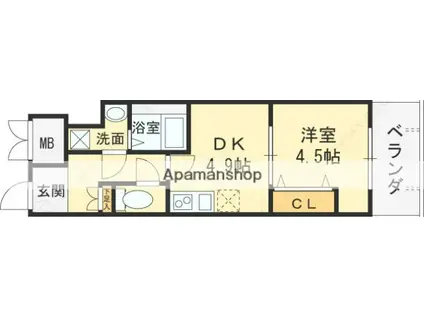 GARDENIA高井田(1DK/3階)の間取り写真