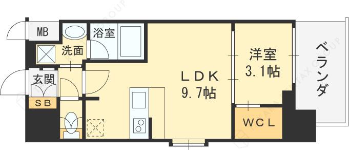 ソルテラス OSAKA イースト GATE(1LDK/2階)の間取り写真