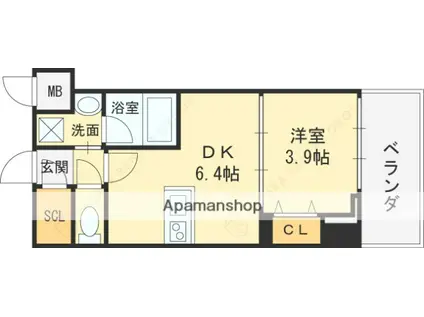 ヴィーナス今里(1DK/10階)の間取り写真