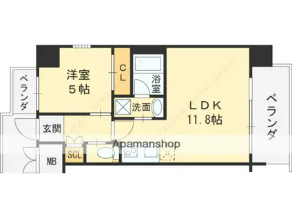 プレジオ八戸ノ里(1LDK/3階)の間取り写真