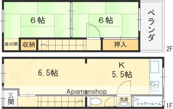近鉄大阪線 俊徳道駅 徒歩10分 2階建 築44年(3K)の間取り写真