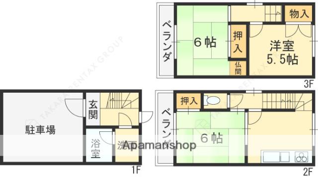 近鉄難波・奈良線 瓢箪山駅(大阪) 徒歩8分 3階建 築34年(3DK)の間取り写真