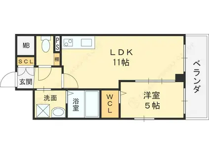 VITA荒本(1LDK/2階)の間取り写真