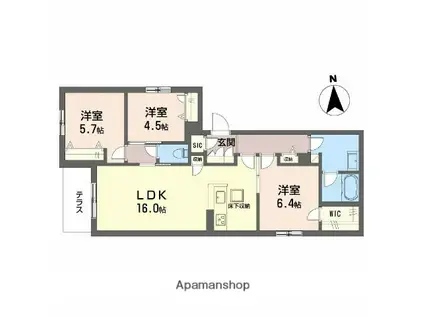 ラ ウエスト(3LDK/1階)の間取り写真
