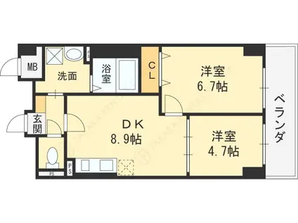 リアライズ今里南(2DK/6階)の間取り写真