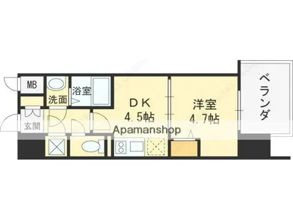 ファーストフィオーレ長田グランディール(1DK/10階)の間取り写真