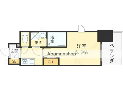 フォーリアライズ大阪ミッテ(1K/8階)の間取り写真