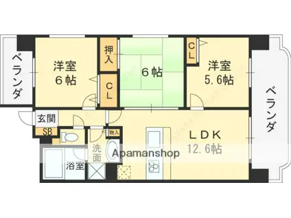 フロム・エヌズ北巽(3LDK/2階)の間取り写真