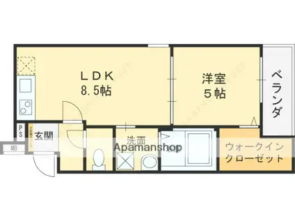フジパレス花園中央公園南1番館(1LDK/3階)の間取り写真
