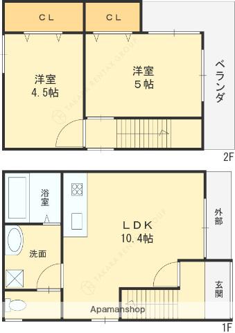 近鉄難波・奈良線 東花園駅 徒歩13分 2階建 築52年(2LDK)の間取り写真