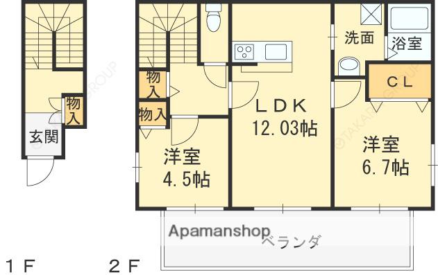 シャーメゾンリーフ1(2LDK/2階)の間取り写真