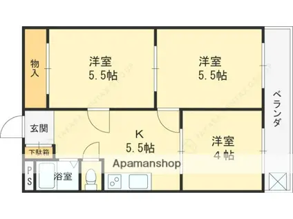 大宝枚岡グリーンヒルズ(3K/4階)の間取り写真