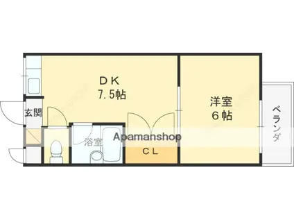 リバティー石切(1DK/1階)の間取り写真