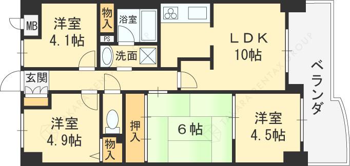 朝日プラザイーストスクエーア(4LDK/5階)の間取り写真