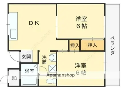 シャンポール東大阪(2DK/4階)の間取り写真