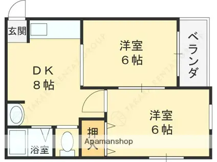 ニッコーハイツ俊徳(2DK/1階)の間取り写真