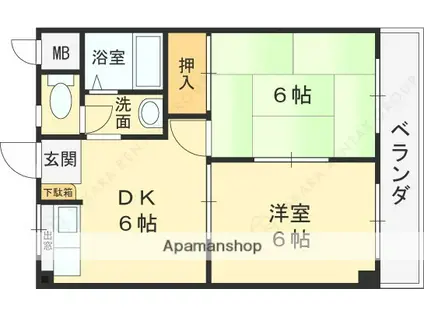 バンブ石切ハイツ(2DK/3階)の間取り写真