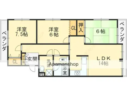 ラフォーレ大蓮(3LDK/2階)の間取り写真