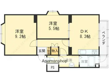 芦屋レジデンス(2DK/4階)の間取り写真