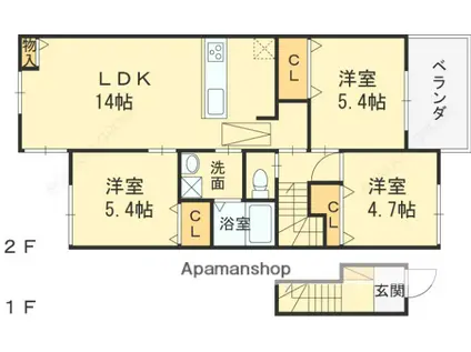 HELENA GARDEN玉串町西Ⅰ号館(3LDK/2階)の間取り写真