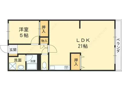 シャトー八戸ノ里(1LDK/10階)の間取り写真
