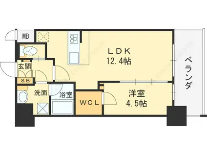 ソルテラス OSAKA イースト GATE(1LDK/13階)の間取り写真