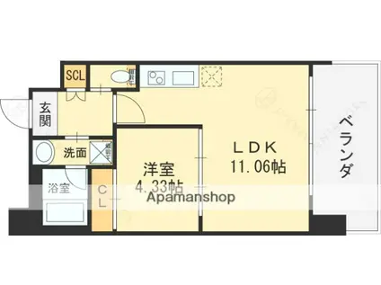 プレジオ荒本新町(1LDK/11階)の間取り写真