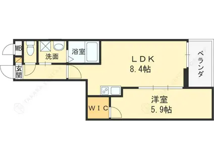 ウェルスクエア西宮北口(1LDK/1階)の間取り写真