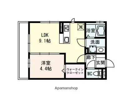 ええいろ(1LDK/1階)の間取り写真