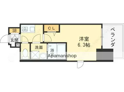 フォーリアライズ大阪ミッテ(1K/13階)の間取り写真