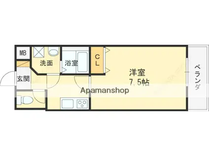 シエテ東大阪(1K/2階)の間取り写真