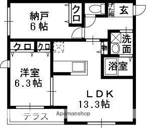 ヌ-ベル上之島A(1SLDK/1階)の間取り写真