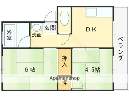 高安グリーンハイツ(2K/2階)の間取り写真
