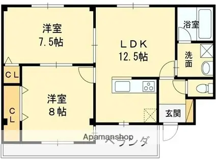 ゴールドハイツ久宝寺(2LDK/2階)の間取り写真