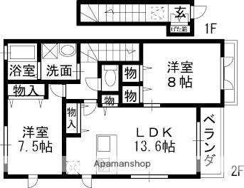 メゾン フレールA棟(2LDK/1階)の間取り写真