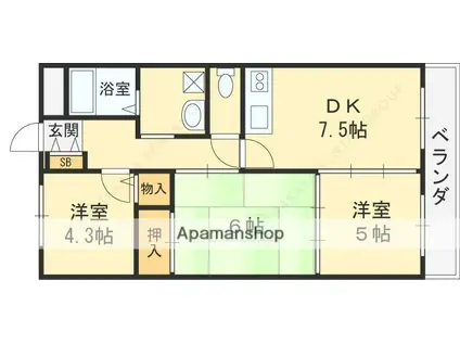 ブランシェ高安(3DK/4階)の間取り写真