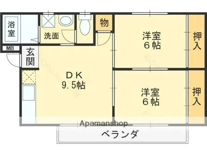 グレイスコート高安(2DK/2階)の間取り写真