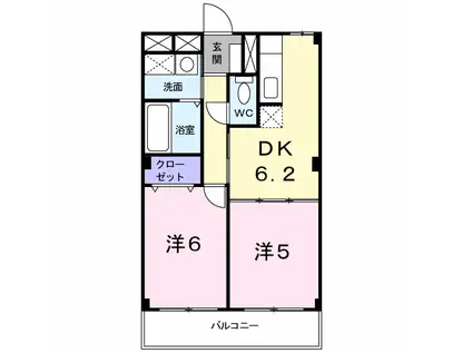 ウイングコート(2DK/2階)の間取り写真