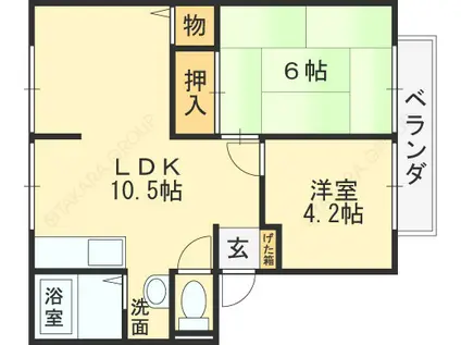 サンライフ岡田(2LDK/1階)の間取り写真