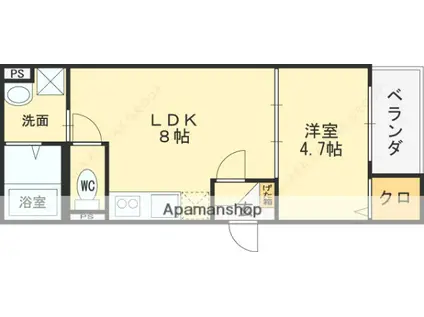 GRAND平野(1LDK/1階)の間取り写真
