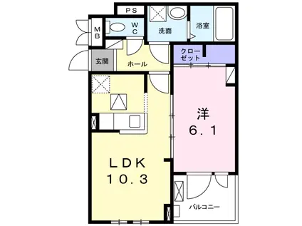 ソレイユ平野(1LDK/1階)の間取り写真