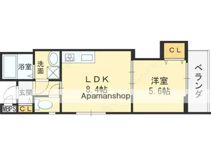 クリエオーレ若草町Ⅱ(1LDK/3階)の間取り写真