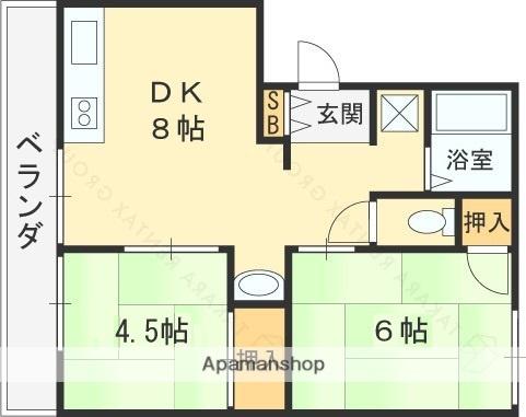 フジイハイツB棟(2DK/2階)の間取り写真