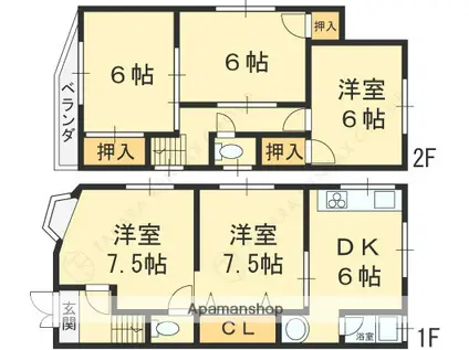 東海道本線 甲子園口駅 徒歩10分 2階建 築36年(5DK)の間取り写真